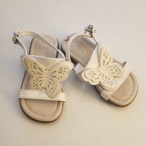 The Children's Place girls cream summer sandal, Sparkly Butterfly accent, size 6